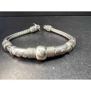 Vintage Sterling Silver Bali Byzantine Woven Hook Bracelet 8” 31g